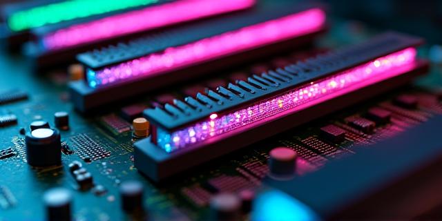 Close-up of a motherboard with glowing RAM sticks, illustrating the high-performance tuning process.