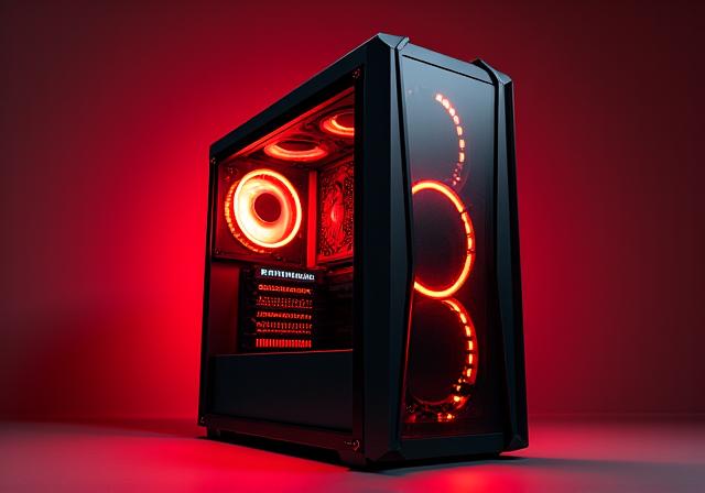 Apex Predator custom gaming PC with dynamic lighting and aggressive design.